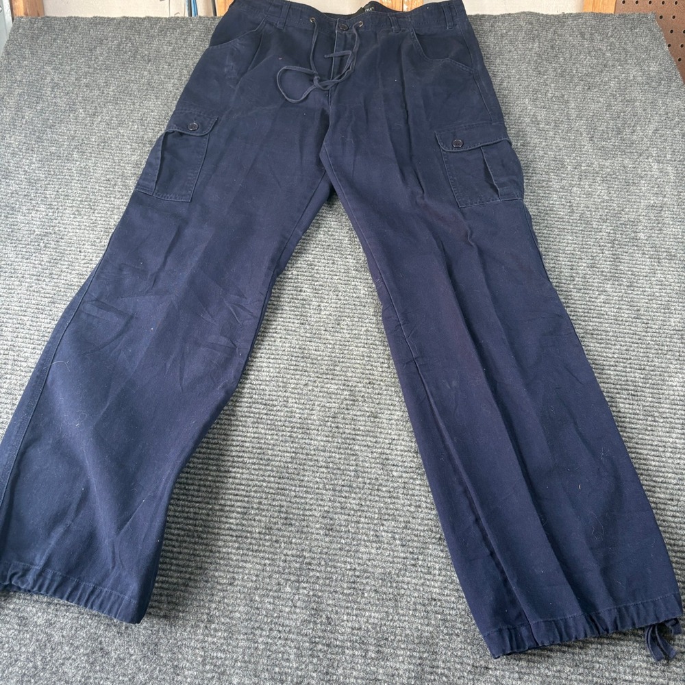 MetroStyle Navy Blue Cotton Cargo Pants Tall Size 14T Wide Leg Drawstring Y2K